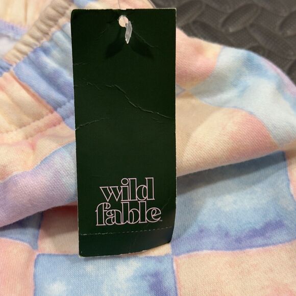 Wild Fable Sweatpants Womens Small Pink Blue Square Print Pastel Fleece Mid Rise - Picture 7 of 8